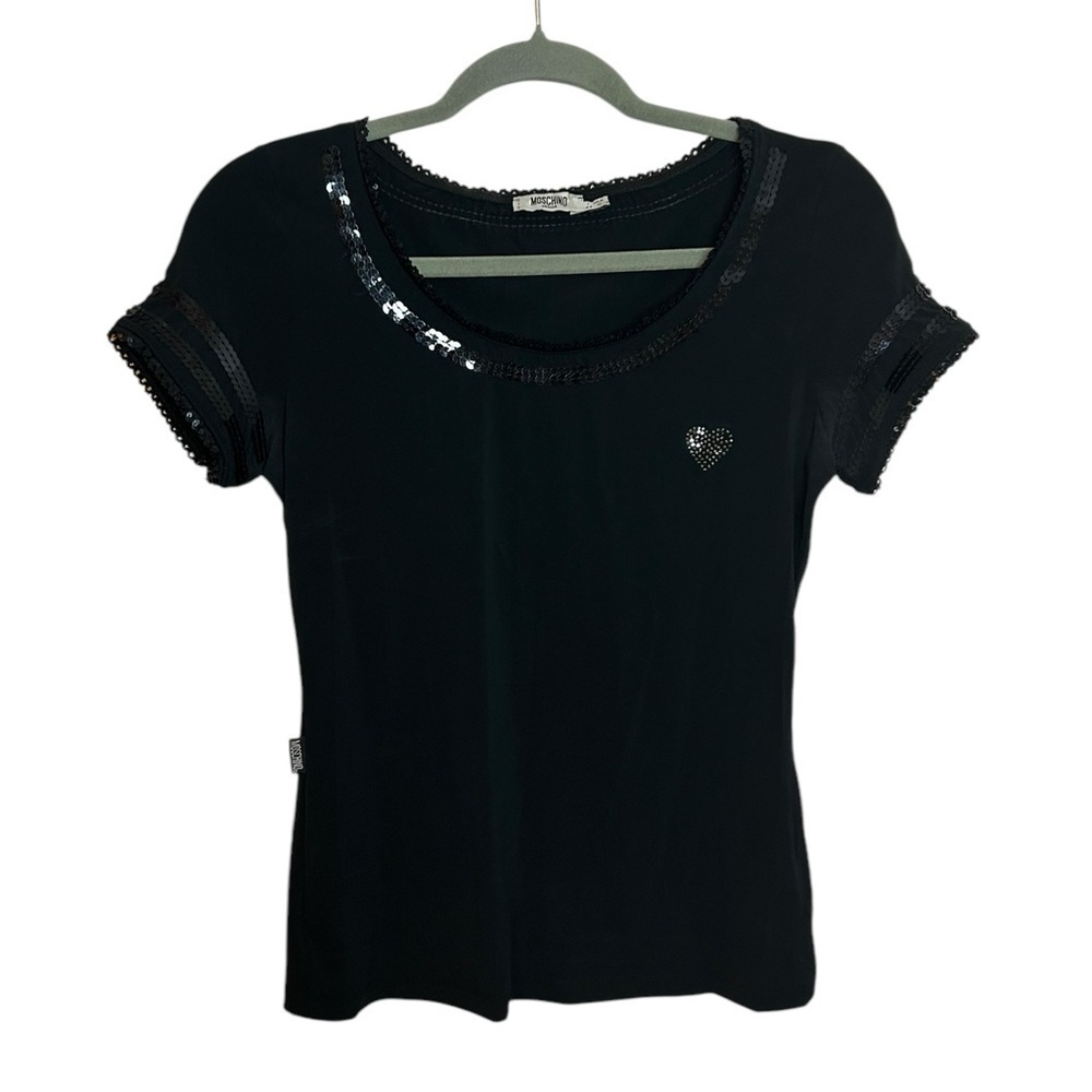 Moschino Jeans Vintage Black Sequin Y2K Heart Top